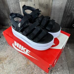 Nike Icon Classic Sandal Black White Platform Wedge DH0224-001 Women Size 8